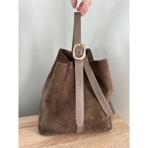 Old Navy Faux Suede Bucket Bag Large Taupe Crossbody Purse Slouchy Boho Hobo